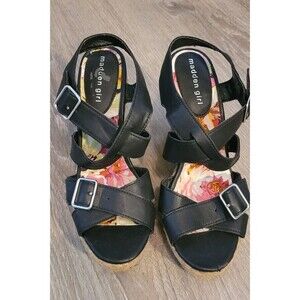 Madden Girl Black Stackful Espadrille Platform Wedge‎ Sandals 9M